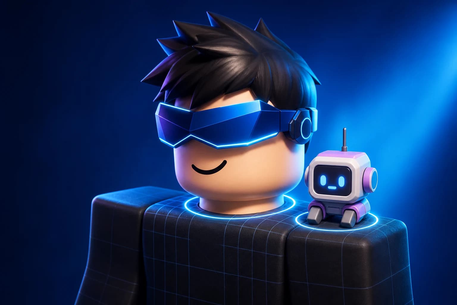 Visor and shoulder accessory fitted to a Roblox avatar